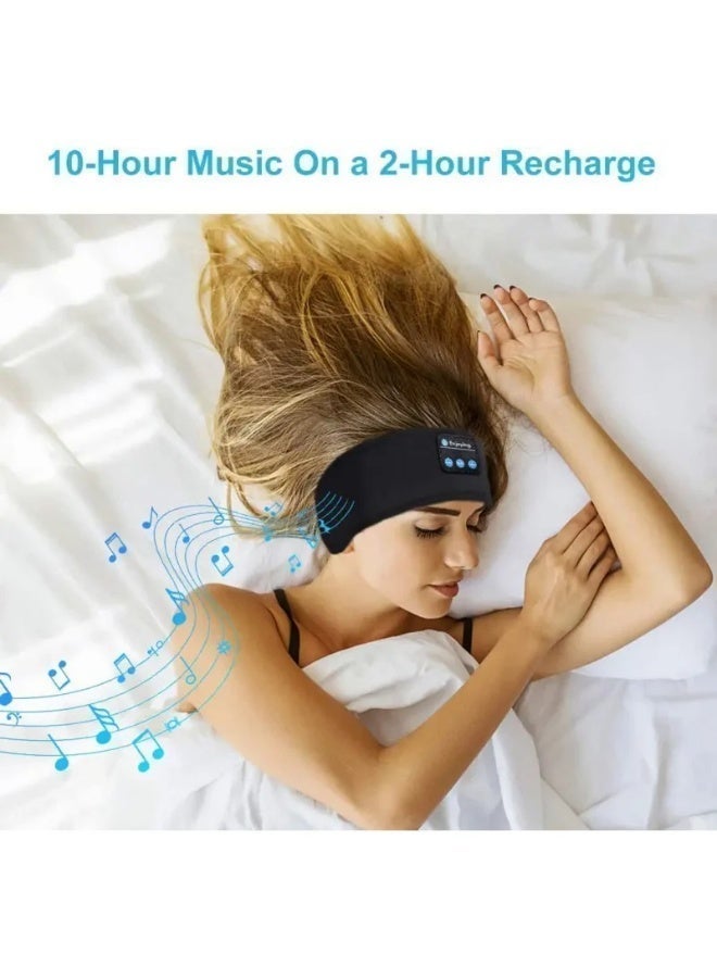 Cazadora Bluetooth Sleeping Headphones Sports Headband for Side Sleepers with Thin Ultra-Soft Elastic Design, Wireless Music Earphones with Noise Isolation Sealed Earcups, Bluetooth 5.0 Stable Connection up to 10m, Lightweight 80g Comfortable Sleep Headband Eye Mask Alternative for Men and Women, Long Battery Life up to 10 Hours, Built-In Microphone, Soft Fabric Headband for Sleeping, Yoga, Travel, Meditation, Relaxation, Black Color, Portable Wireless Sleep Headphones for Home and Travel Use - Image 3
