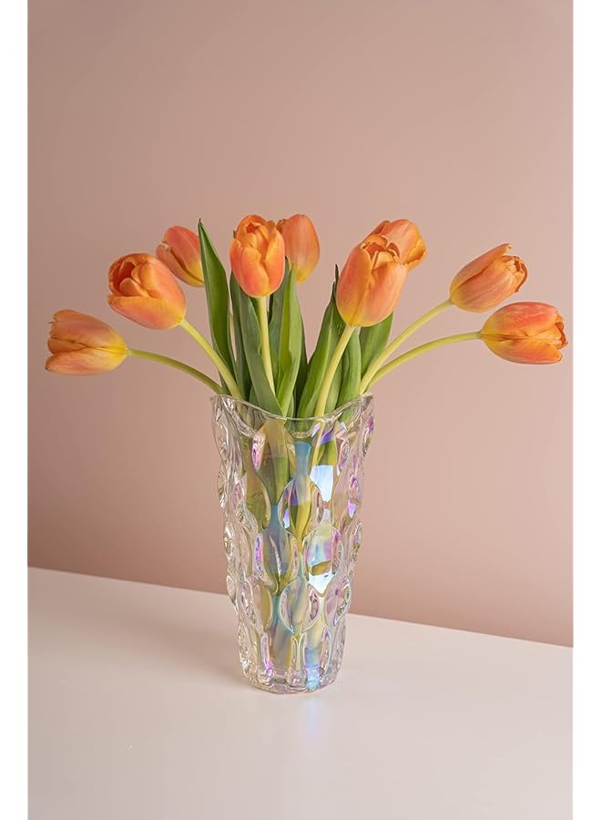 The Bros Unbreakable Flower Glass Vase, Sparkle vase Bohemian Style, Clear Glass Vase for Centerpieces, Kitchen,Office, Living Room,Wedding,Gifts, Perfect Home Decor Glass Vase, 9.5inch (Sparkle) - Image 1