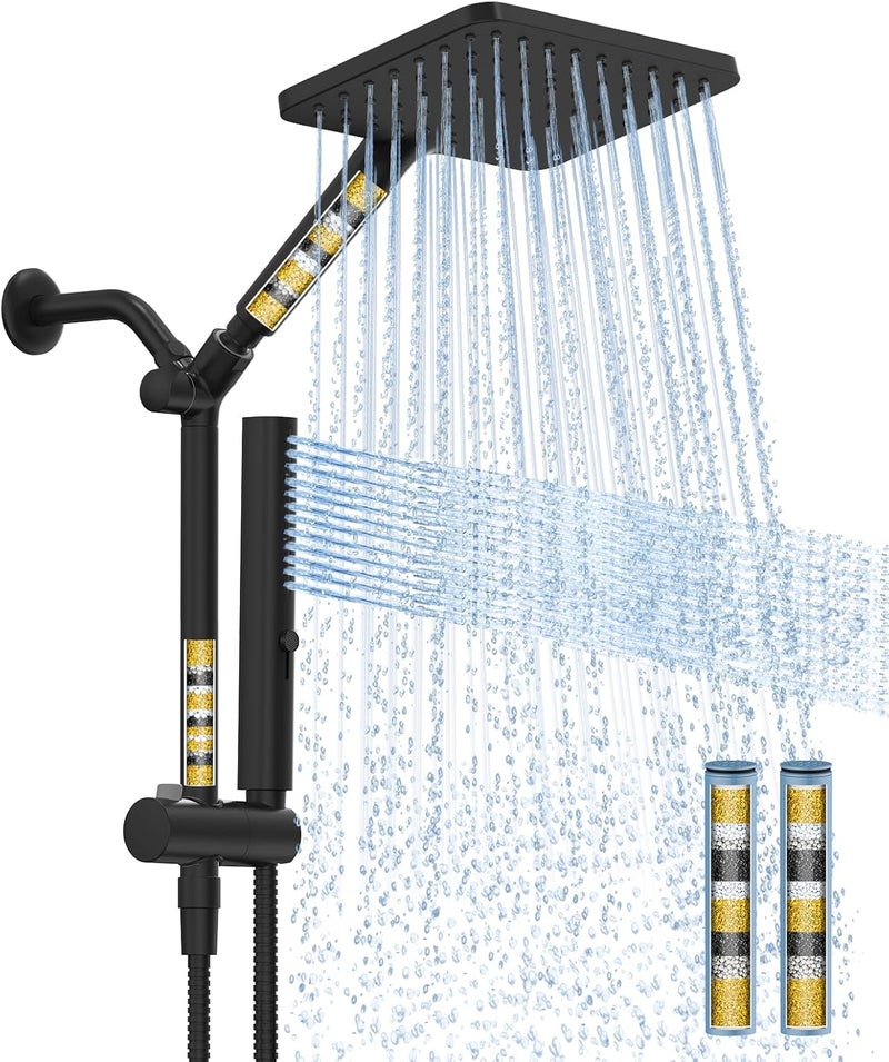 Hombeter Filtered Shower Head with Handheld Combo High Pressure Shower Head with Filters 10 Inch Rain Shower Head Height Adjustable Dual Water Softener Shower Head for Hard Water - Removes Chlorine - Image 1
