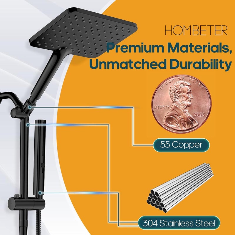 Hombeter Filtered Shower Head with Handheld Combo High Pressure Shower Head with Filters 10 Inch Rain Shower Head Height Adjustable Dual Water Softener Shower Head for Hard Water - Removes Chlorine - Image 2