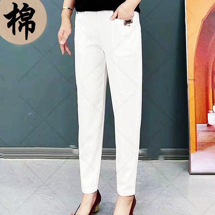 Women'S Elastic Waist Pure Cotton Pants Spring & Fall New Style Casual Loose Large Size Middle-Aged And Elderly Mothers' Harem Pants - Image 4