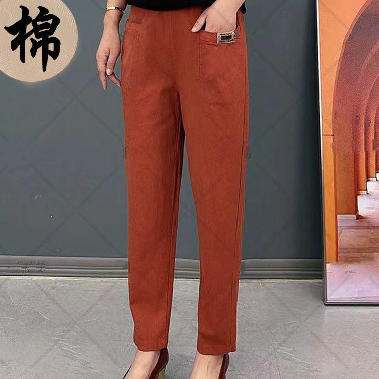 Women'S Elastic Waist Pure Cotton Pants Spring & Fall New Style Casual Loose Large Size Middle-Aged And Elderly Mothers' Harem Pants - Image 2