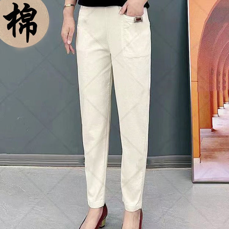 Women'S Elastic Waist Pure Cotton Pants Spring & Fall New Style Casual Loose Large Size Middle-Aged And Elderly Mothers' Harem Pants - Image 3