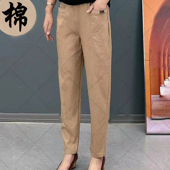 Women'S Elastic Waist Pure Cotton Pants Spring & Fall New Style Casual Loose Large Size Middle-Aged And Elderly Mothers' Harem Pants - Image 1