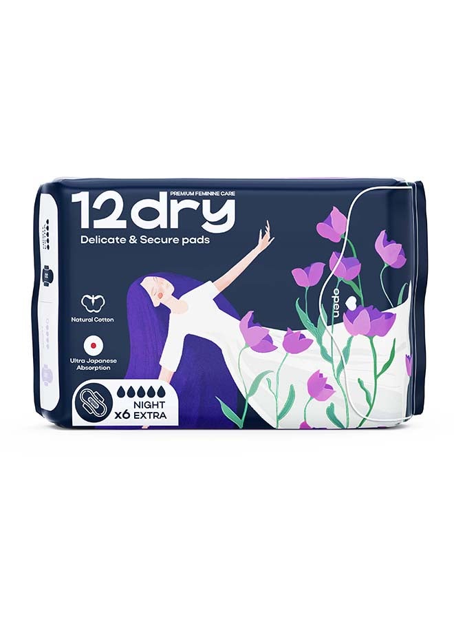 12dry Ultra Thin Sanitary Pads 6 Count Super Absorbent Leak Proof Odor Bacteria Protection Soft Comfortable Breathable AirCool Technology FDA and FSC Certified for Heavy Flow 350mm Single Pack - Image 1