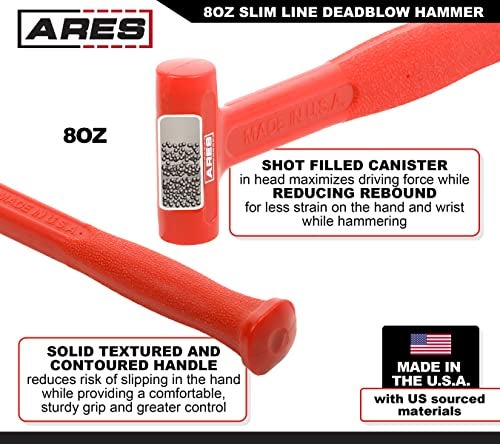 ARES 23049 – 8oz Slim Line Deadblow Hammer – Heavy Head Delivers Powerful Striking Force – Slim Profile Head Design for Greater Impact Accuracy - Made in USA - Image 2