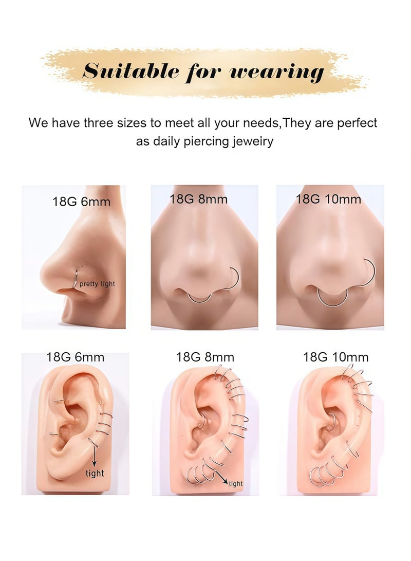 Nose Rings Hoop and Nose Studs Sets for Women Men,Hypoallergenic 316L Surgical Stainless Steel Hinged Clicker Segment Nose Rings Hoop Helix Cartilage Daith Tragus Sleeper Earrings Silver Gold Black L Shape/Corkscrew/Straight Nose Studs Real Body Piercing Jewelry - Image 5