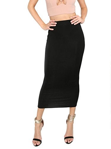 MakeMeChic Women's Fall Black Skirt Basic Below Knee Stretchy Pencil Skirts Black X-Small - Image 1
