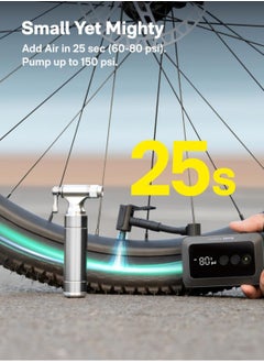 HOTO Mini Electric Air Pump – HOTO Pocket Tire Inflator with 150 PSI Max, Fast USB-C Charging, Custom Presets, Digital Display, Lightweight Design – Black – QWCQA002  - Image 4