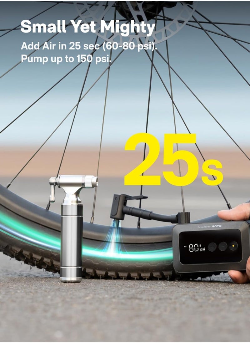 HOTO - Mini Electric Air Pump – HOTO Pocket Tire Inflator with 150 PSI Max, Fast USB-C Charging, Custom Presets, Digital Display, Lightweight Design – Black – QWCQA002 - Image 1