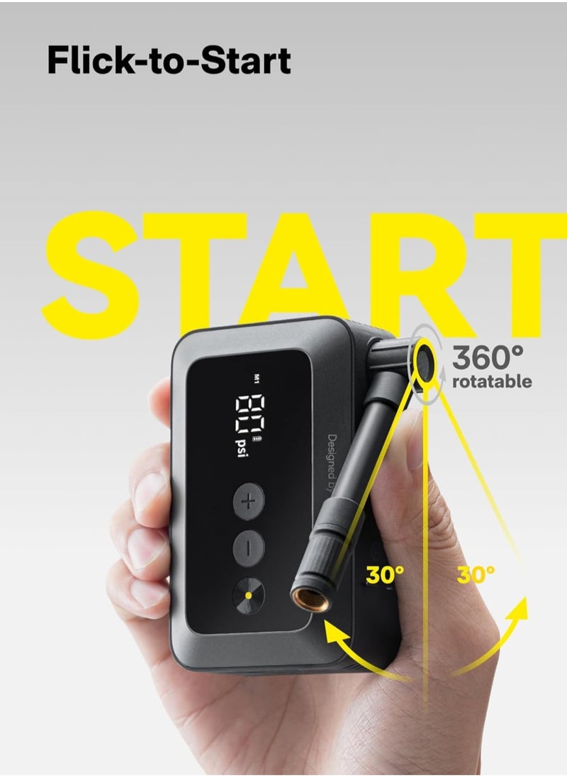HOTO - Mini Electric Air Pump – HOTO Pocket Tire Inflator with 150 PSI Max, Fast USB-C Charging, Custom Presets, Digital Display, Lightweight Design – Black – QWCQA002 - Image 1