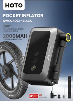 HOTO Mini Electric Air Pump – HOTO Pocket Tire Inflator with 150 PSI Max, Fast USB-C Charging, Custom Presets, Digital Display, Lightweight Design – Black – QWCQA002  - Image 1