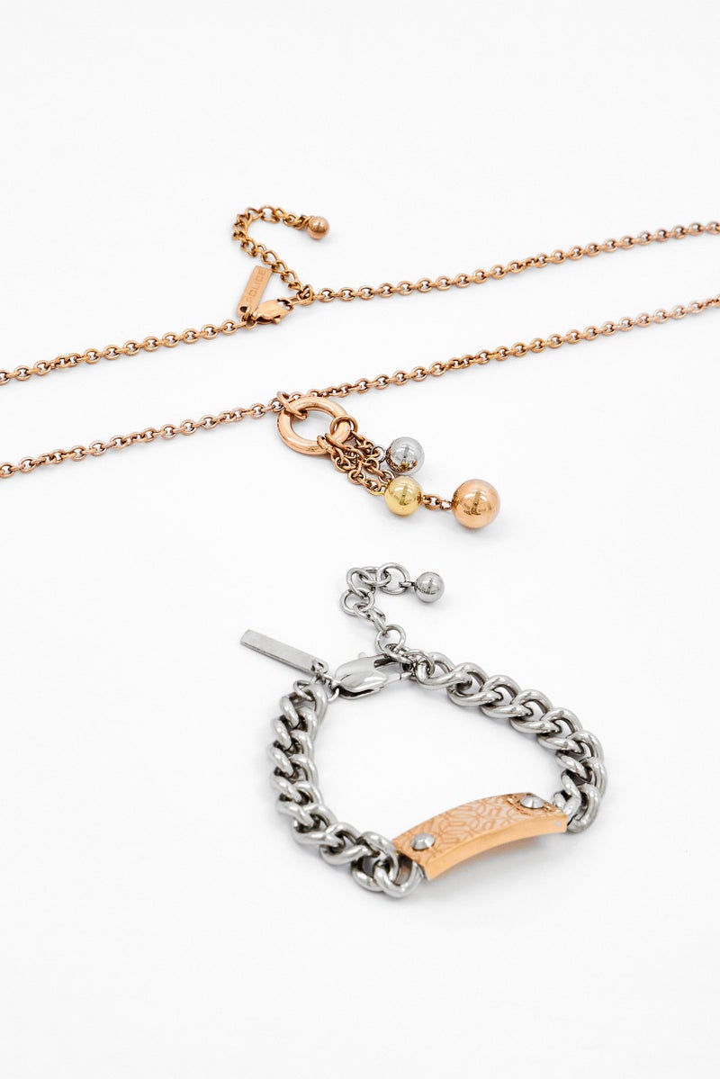 POLICE Women 2 Piece Fashionable Necklace With Bracelet, Rose Gold  - Image 2