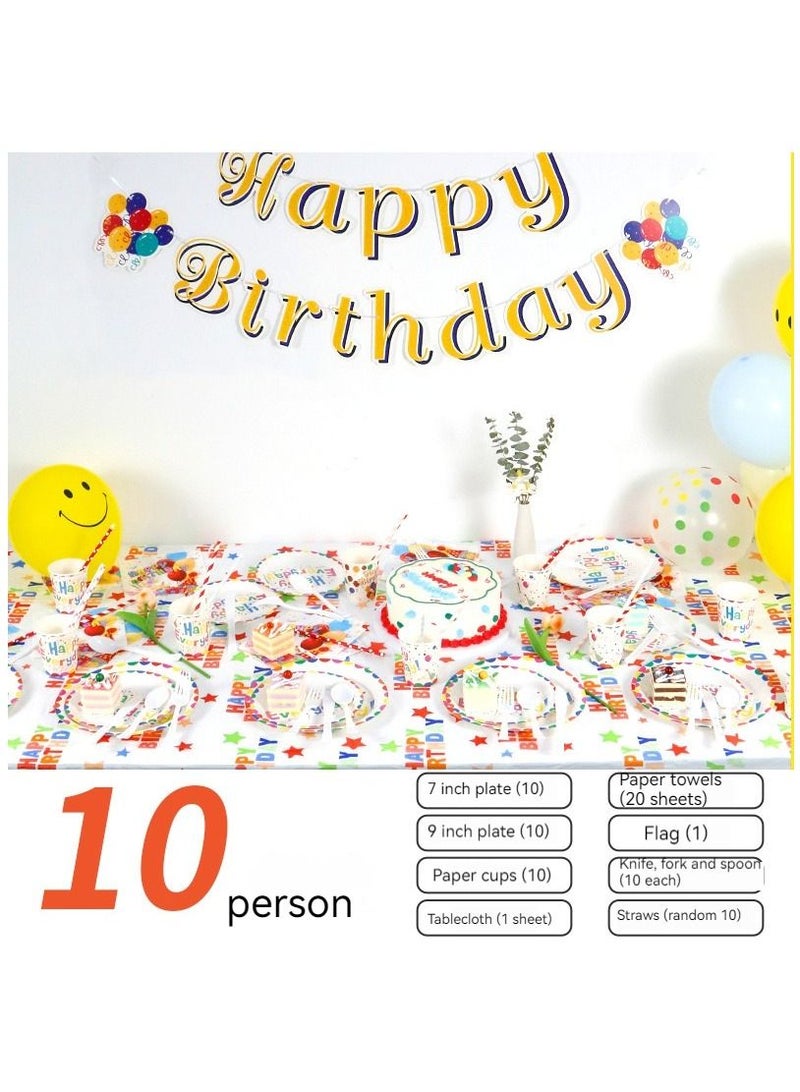 92-Piece Happy Bithday Party Pack Tableware Cups Napkin Tissue Straws Plates Set 10 Guest - Image 2