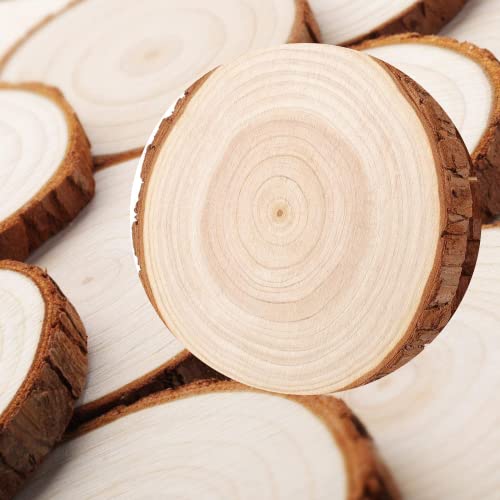 TICIOSH Natural Wood Slices TICIOSH Craft Unfinished Wood kit Predrilled with Hole Wooden Circles for DIY Crafts Wedding Decorations Christmas Ornaments Arts Wood Slices (50 Pcs 2.0-2.4 inches) - Image 5