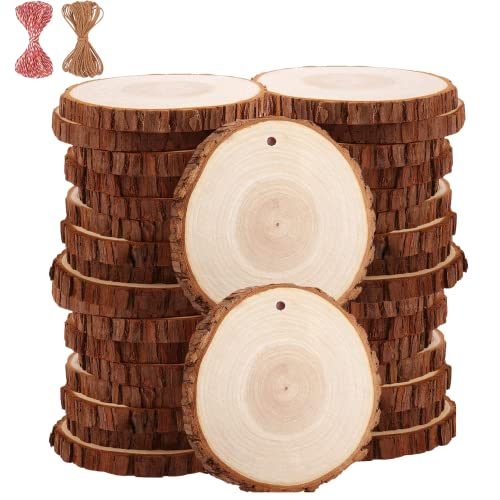 TICIOSH Natural Wood Slices TICIOSH Craft Unfinished Wood kit Predrilled with Hole Wooden Circles for DIY Crafts Wedding Decorations Christmas Ornaments Arts Wood Slices (50 Pcs 2.0-2.4 inches) - Image 1