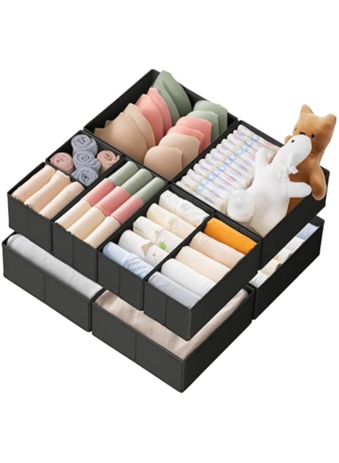 Drawer Organizer Clothes, 10 Pack Dresser Organizer for Baby Clothes, Underwear, Sock- Foldable Closet Organization and Storage Dividers Bins for Nursery, Bedroom (Black)  - Image 1