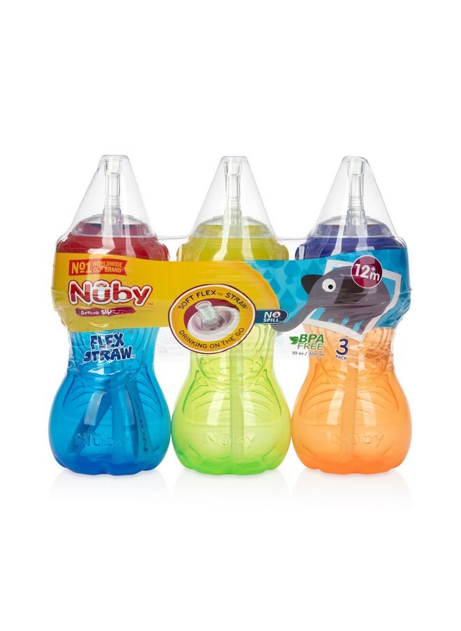 Nuby Nuby No-Spill Sippy Cup with Flex Straw - (3-Pack) 10-Ounce Bottles - Sippy Cups for Toddlers 12+ Months - Neutral Color Training Cups for Toddlers  - Image 1
