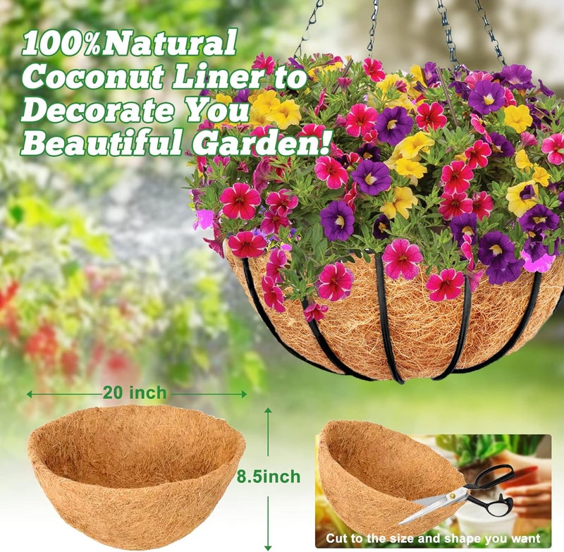 YM 2pcs 20“ Round Coconut Fiber Liner, 20'' Coco Liner Pre-Formed Replacement for Wall Hanging Planter Basket - Image 2