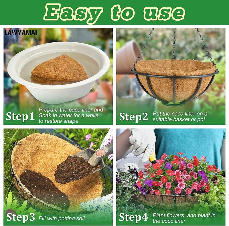 YM 2pcs 20“ Round Coconut Fiber Liner, 20'' Coco Liner Pre-Formed Replacement for Wall Hanging Planter Basket - Image 3