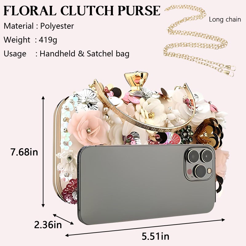 Rkrouco Women's Floral Evening Clutch Bag - Colorful Flower Handbag with Metal Rhinestones - Image 4