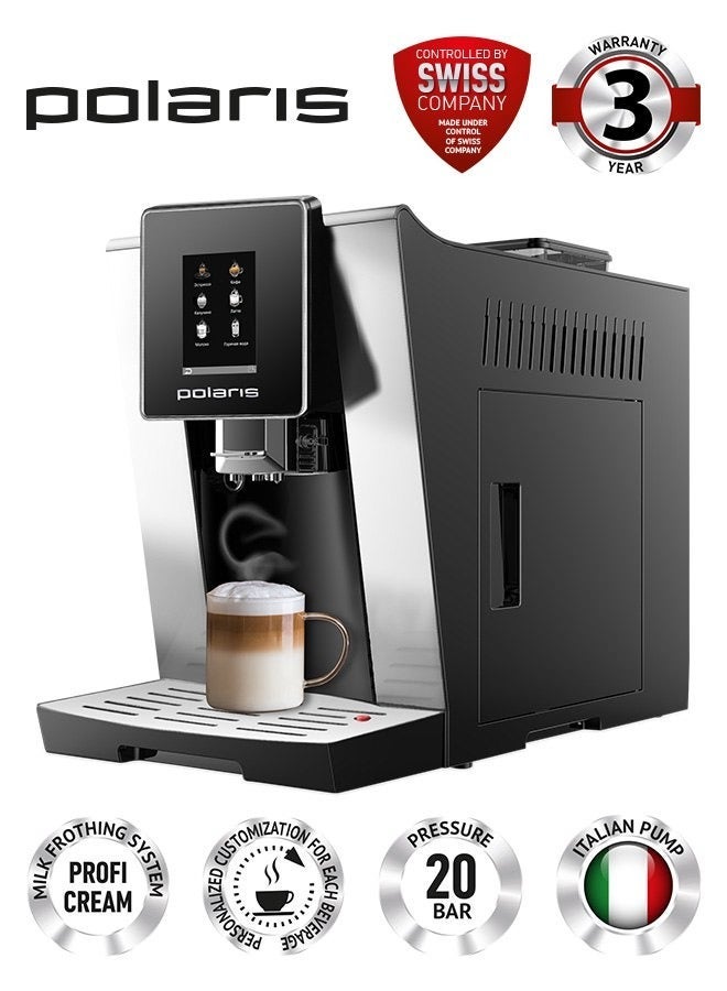 Polaris PACM 2060AC Automatic Coffee Machine | 20 Bar Italian Pump | Built-In Steel Burr Grinder (250 g) | PROFI-CREAM | Touch Color Display | 6 Auto Programs | 2L Tank | Cup-Warming Surface | 1500W - Image 1