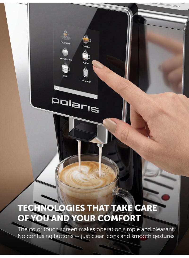 Polaris PACM 2060AC Automatic Coffee Machine | 20 Bar Italian Pump | Built-In Steel Burr Grinder (250 g) | PROFI-CREAM | Touch Color Display | 6 Auto Programs | 2L Tank | Cup-Warming Surface | 1500W - Image 3