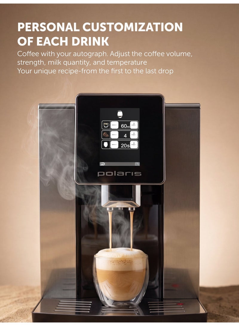Polaris PACM 2060AC Automatic Coffee Machine | 20 Bar Italian Pump | Built-In Steel Burr Grinder (250 g) | PROFI-CREAM | Touch Color Display | 6 Auto Programs | 2L Tank | Cup-Warming Surface | 1500W - Image 4