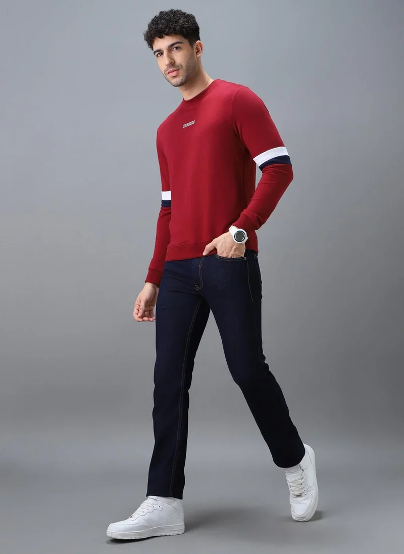Urbano Fashion  Urbano Fashion Men's Red Cotton Color Block Round Neck Sweatshirt for Men | Best Price UAE