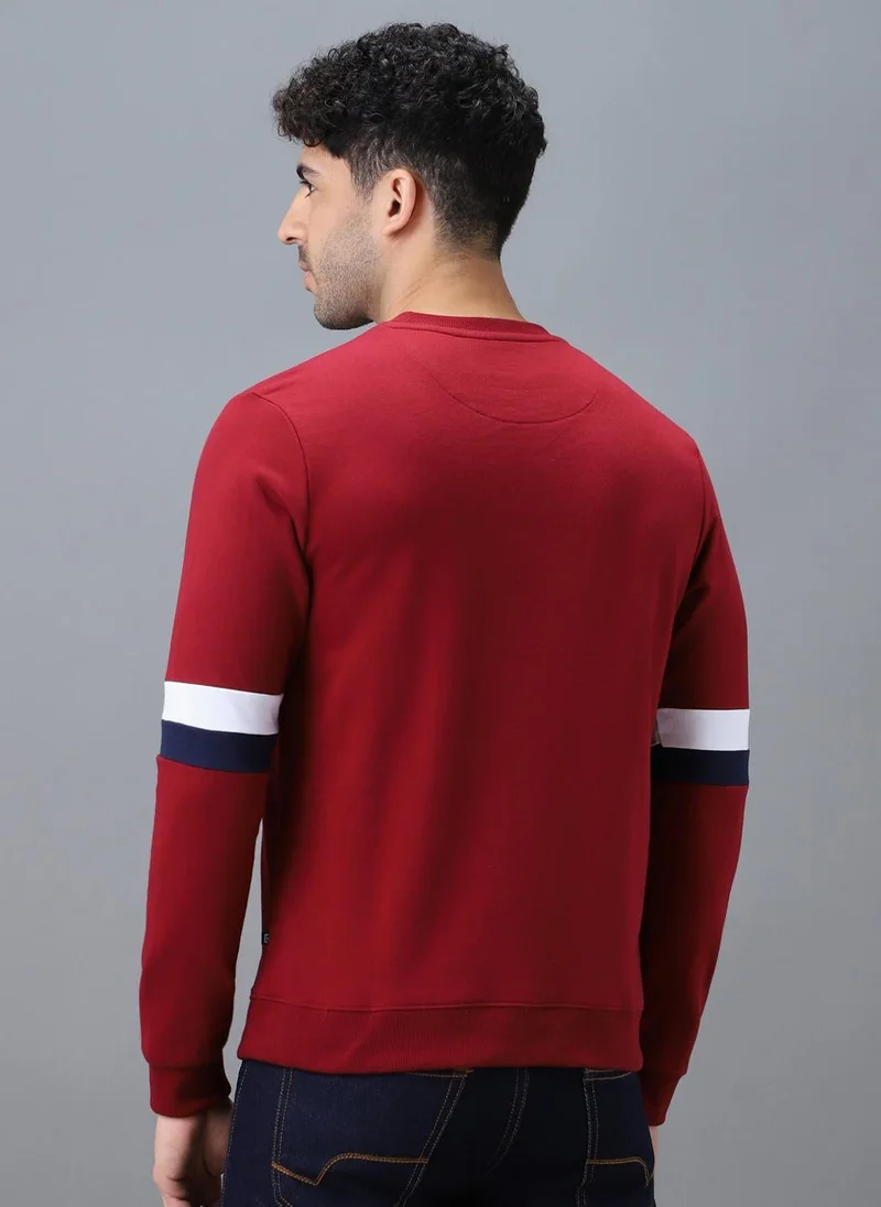 Urbano Fashion  Urbano Fashion Men's Red Cotton Color Block Round Neck Sweatshirt for Men | Best Price UAE