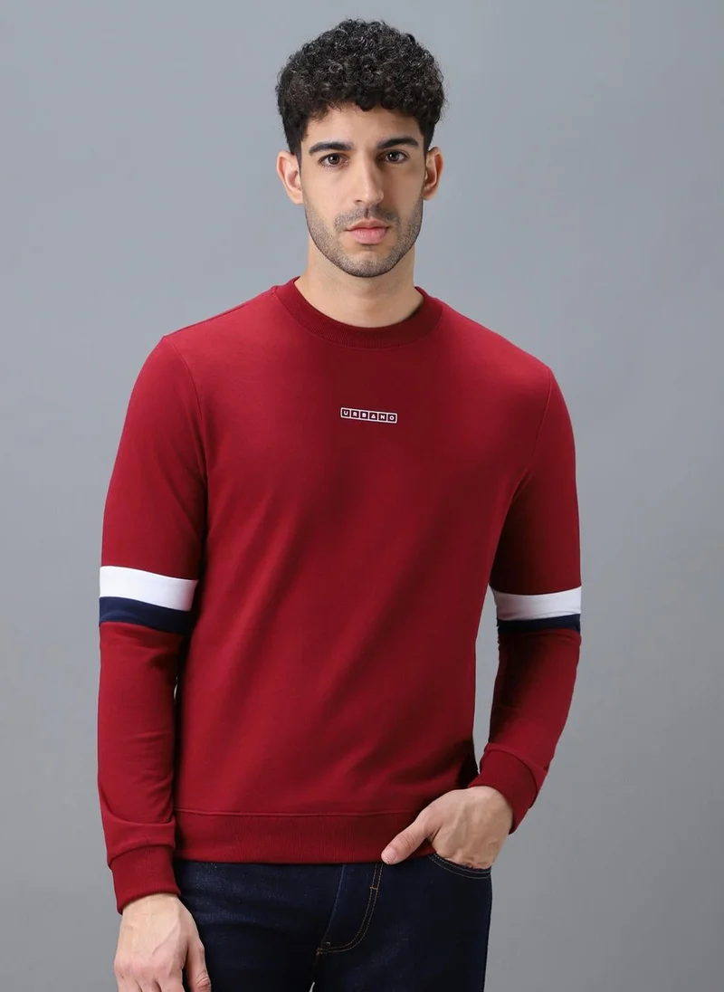 Urbano Fashion  Urbano Fashion Men's Red Cotton Color Block Round Neck Sweatshirt for Men | Best Price UAE