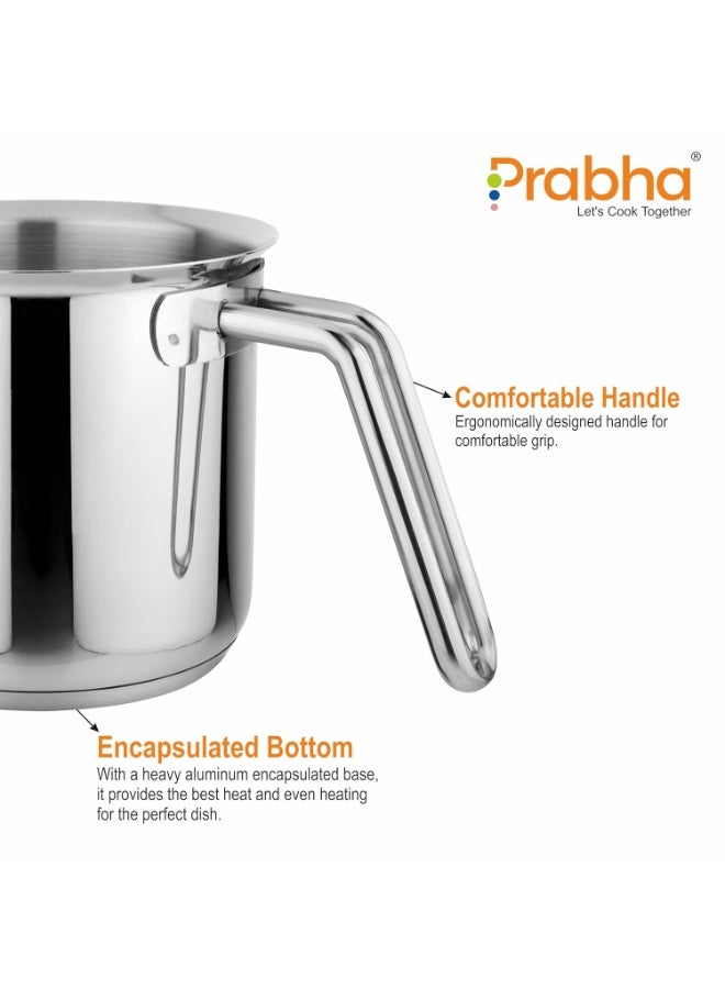 Prabha Stainless Steel Milk Pot with Handle 14cm 1.8 Litre | Milk Boiler | Kitchen Tea Container Water Boiling | Coffee/Milk Warmer, Even & Faster Heating | Induction & Gas Stove - Image 2