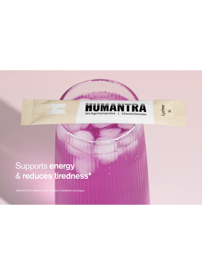 Humantra Lychee Electrolyte Hydration | Zero Sugar, Vitamin C + B12 w/ Magnesium - Image 2