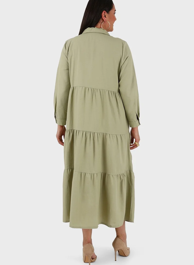 Alia by modanisa Tiered Button Down Shirt Dress