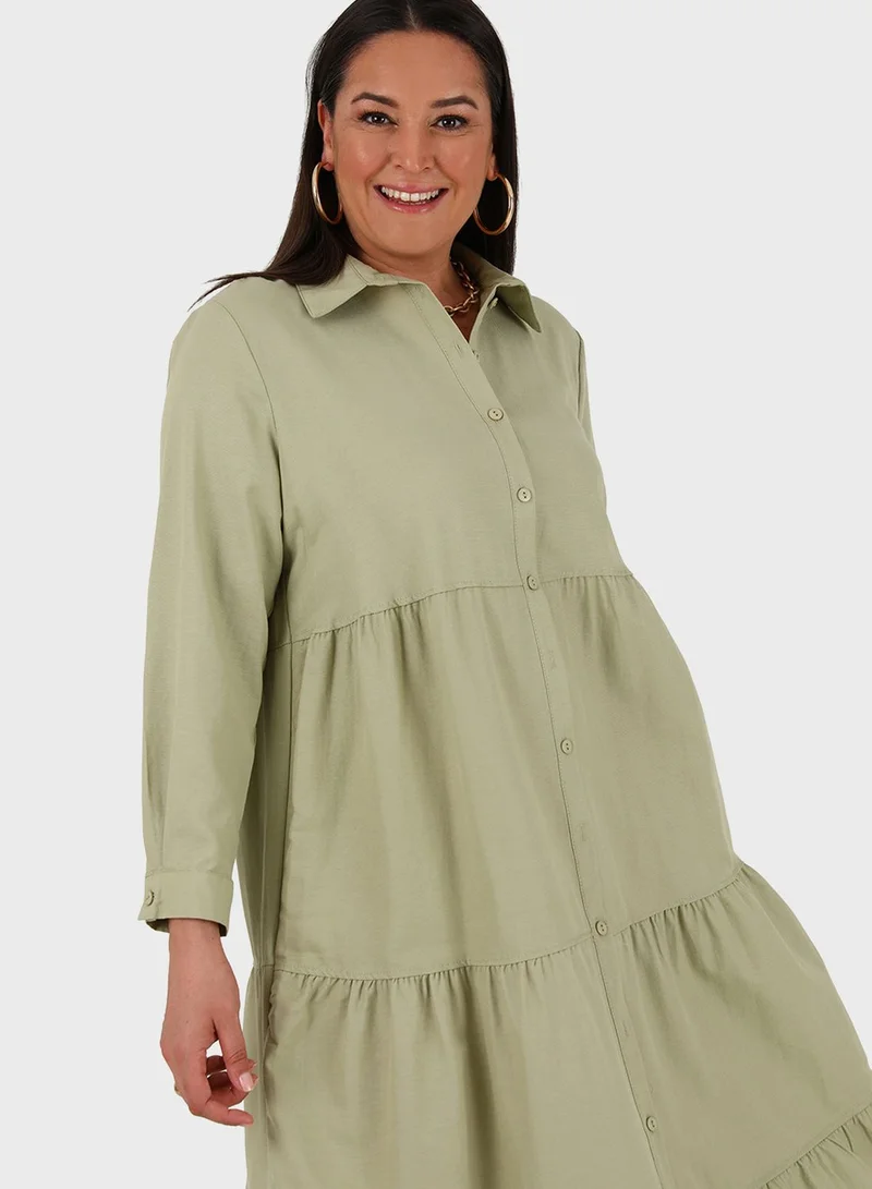 Alia by modanisa Tiered Button Down Shirt Dress