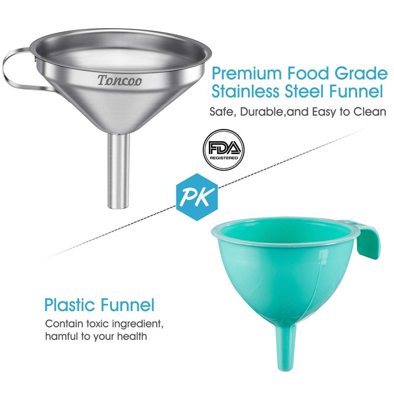 Toncoo 5-Inch Premium Stainless Steel Funnel with 200 Mesh Food Strainer, Kitchen Funnel for Bottles - Image 4