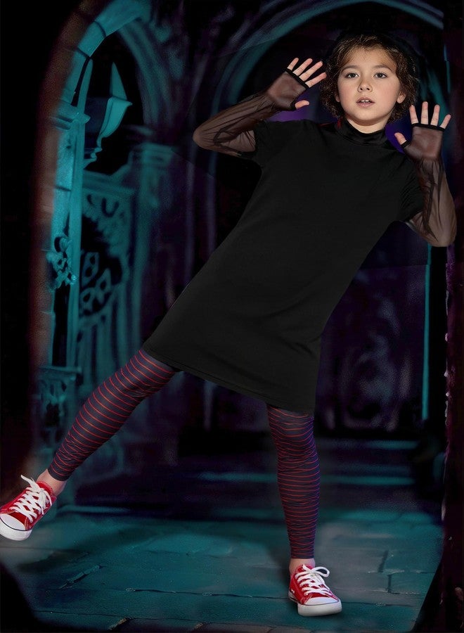 BesserBay Halloween Girls Dress Hotel Vampire Mevis Costume Halloween Outfit with Leggings Dress Black 6 Years - Image 3