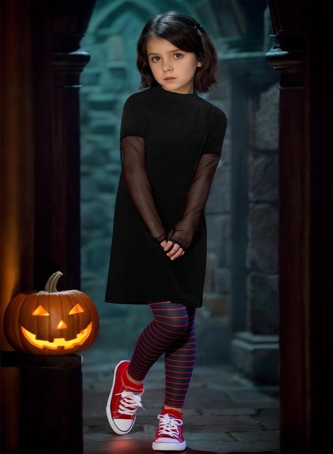 BesserBay Halloween Girls Dress Hotel Vampire Mevis Costume Halloween Outfit with Leggings Dress Black 6 Years - Image 5