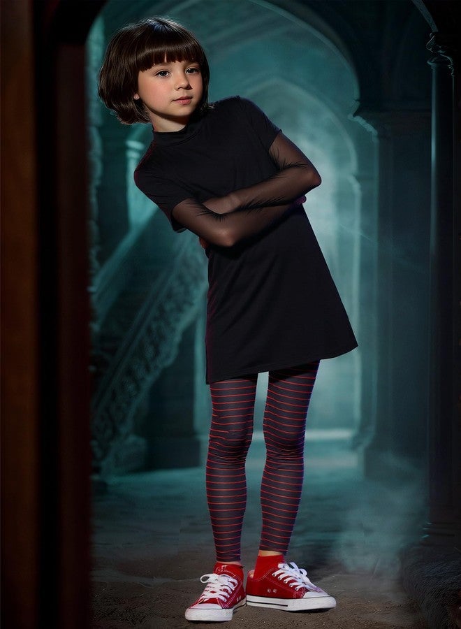 BesserBay Halloween Girls Dress Hotel Vampire Mevis Costume Halloween Outfit with Leggings Dress Black 6 Years - Image 4