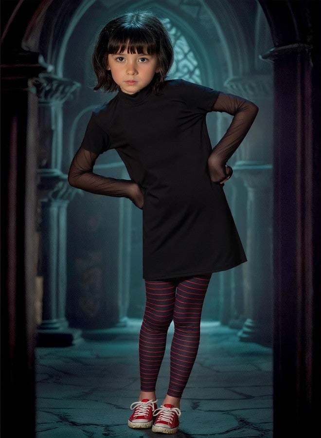 BesserBay Halloween Girls Dress Hotel Vampire Mevis Costume Halloween Outfit with Leggings Dress Black 6 Years - Image 2