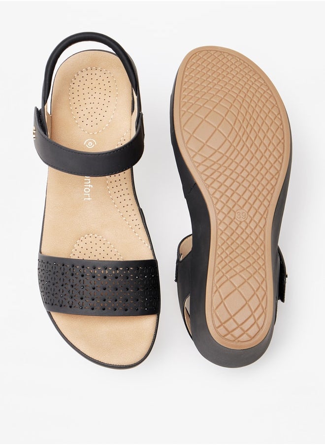 Le Confort - Women's Laser Cut Detail Sandals with Hook and Loop Closure - Image 1