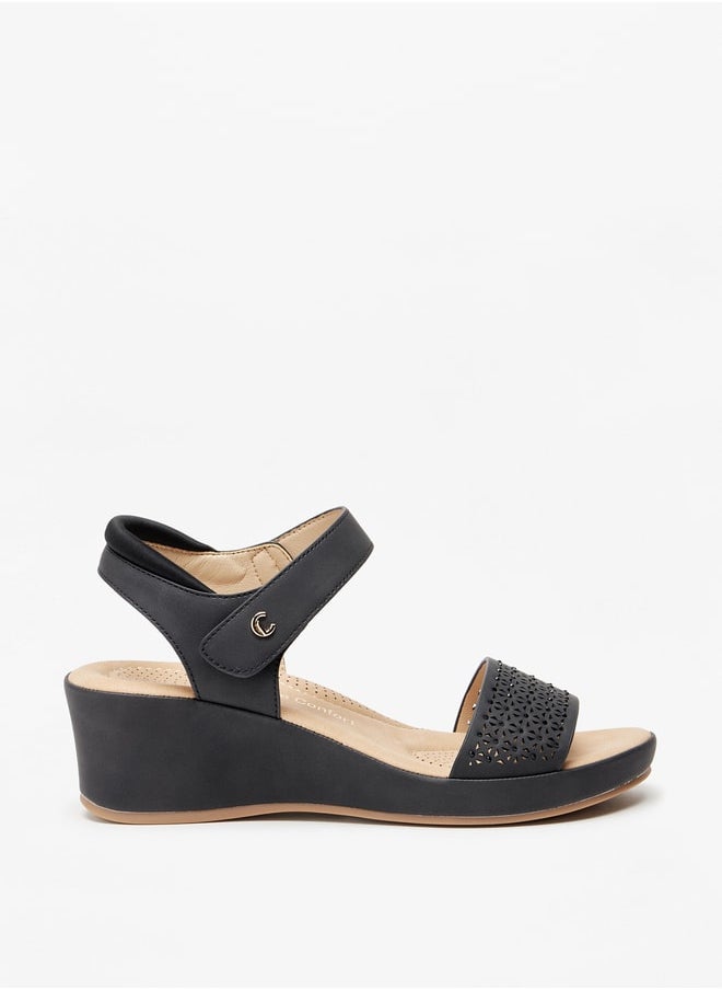 Le Confort - Women's Laser Cut Detail Sandals with Hook and Loop Closure - Image 1