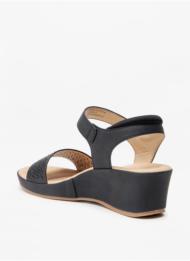 Le Confort - Women's Laser Cut Detail Sandals with Hook and Loop Closure - Image 1