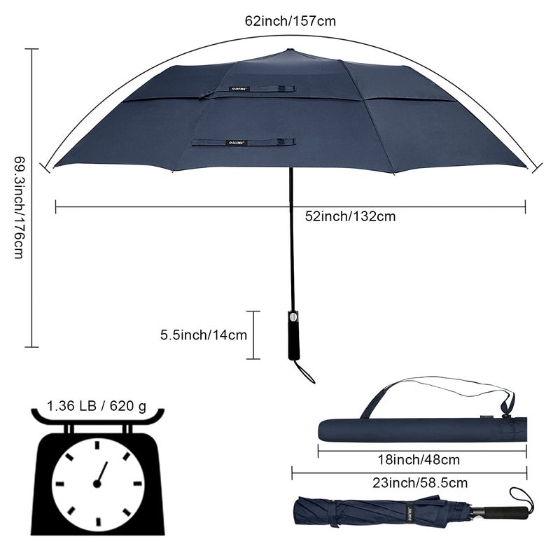 G4Free 62 Inch Portable Golf Umbrella Large Oversize Double Canopy Vented Windproof Waterproof Automatic Open Stick Umbrellas for Men and Women(Dark Blue) - Image 4