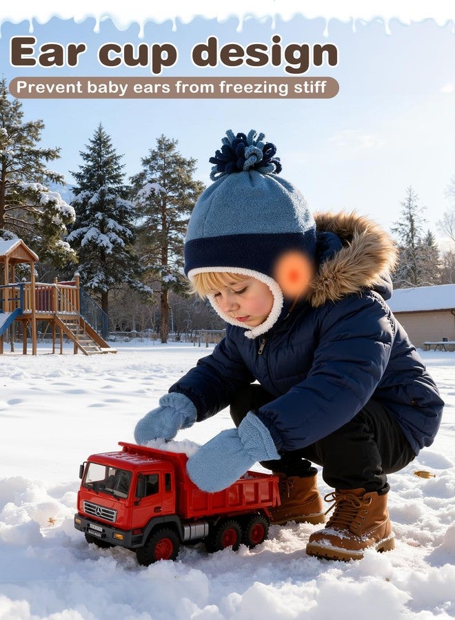 زاندو طقم قبعة وقفازات شتوية للأطفال الصغار من زاندو، باللونين الكحلي والأزرق، مقاس 1-2 سنة - قبعات صوفية ناعمة للأطفال، قبعة صوفية دافئة للأطفال مع أغطية للأذنين، قبعات طيار للأطفال الصغار، مستلزمات شتوية أساسية للأطفال للارتداء في المنزل أو خارجه - Image 4