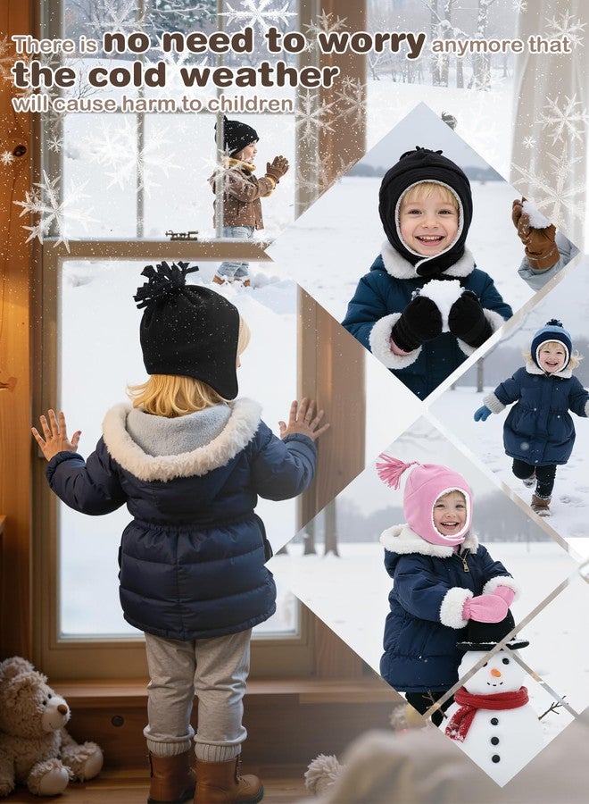 زاندو طقم قبعة وقفازات شتوية للأطفال الصغار من زاندو، باللونين الكحلي والأزرق، مقاس 1-2 سنة - قبعات صوفية ناعمة للأطفال، قبعة صوفية دافئة للأطفال مع أغطية للأذنين، قبعات طيار للأطفال الصغار، مستلزمات شتوية أساسية للأطفال للارتداء في المنزل أو خارجه - Image 3