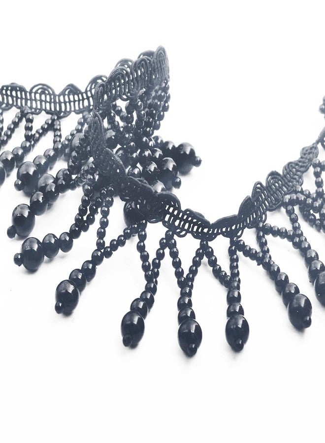 Kuasting 3 Yards Black Pearl Bead Tassel Lace Ribbon Applique Pearl Fringe Tassle Beaded Lace Ribbon Sewing Clothing Edge Curtain for Sewing, Wedding, Bridal Dress, Sash, Belt (Black) - Image 5