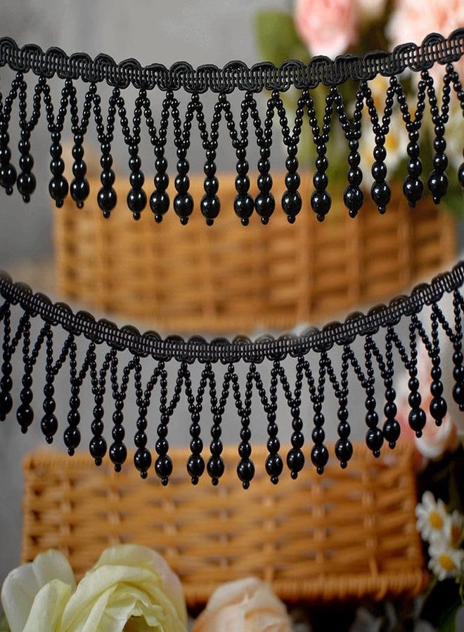 Kuasting 3 Yards Black Pearl Bead Tassel Lace Ribbon Applique Pearl Fringe Tassle Beaded Lace Ribbon Sewing Clothing Edge Curtain for Sewing, Wedding, Bridal Dress, Sash, Belt (Black) - Image 3