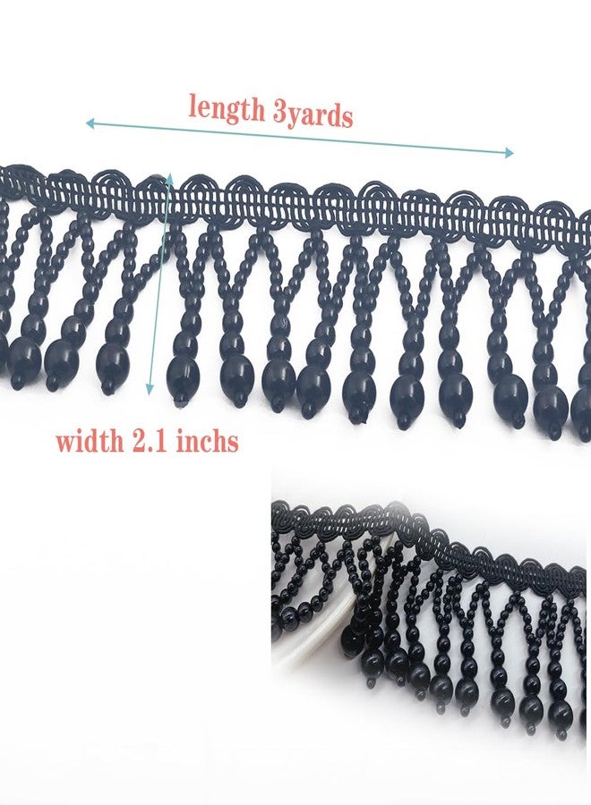 Kuasting 3 Yards Black Pearl Bead Tassel Lace Ribbon Applique Pearl Fringe Tassle Beaded Lace Ribbon Sewing Clothing Edge Curtain for Sewing, Wedding, Bridal Dress, Sash, Belt (Black) - Image 2