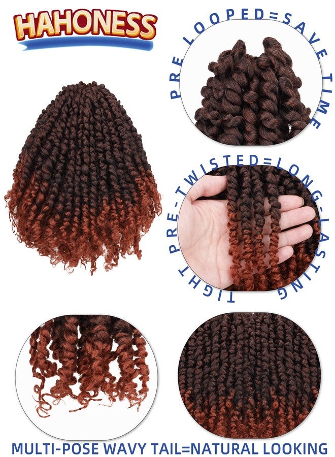 Hahoness 10 Inch 8 Packs Pre Looped Pretwisted Passion Twist Crochet Hair for Black Women and Kids - Ombre Ginger, Soft Hair Extensions - Braided by Synthetic Spring Kinky Twist Bohemian Curls - Image 3